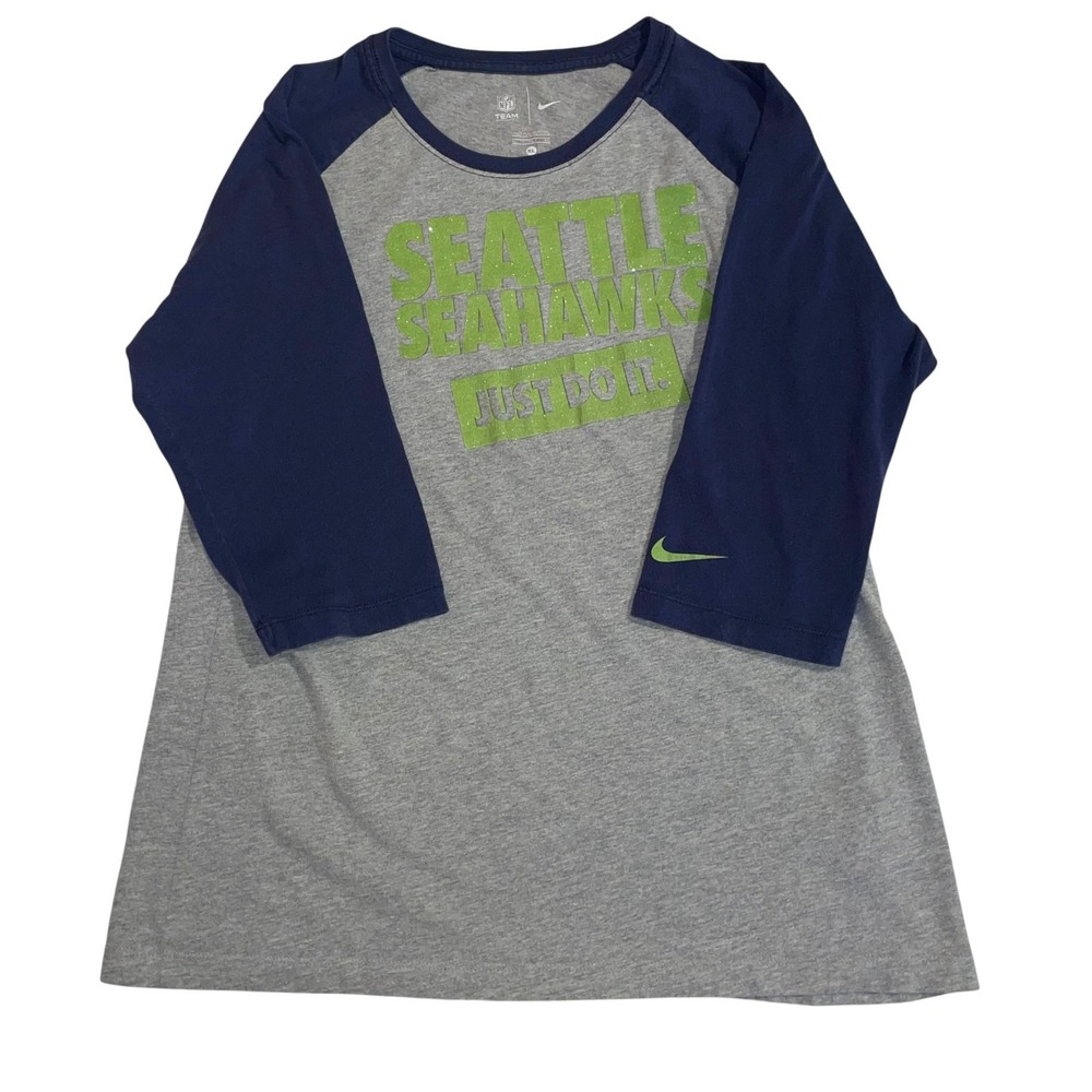 Nike Seattle Seahawks Mens XL Raglan 3/4 Sleeve Shirt Gray Navy Blue NFL Apparel
